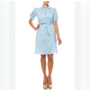 Nanette Lenore Light Blue Snap-Up Dress with belt and full lining. Size 8